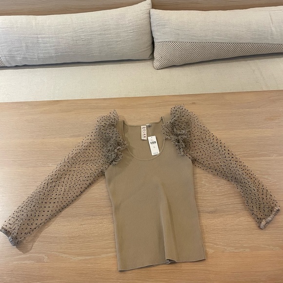 Anthropologie neutral top with sheer sleeves - Picture 6 of 7